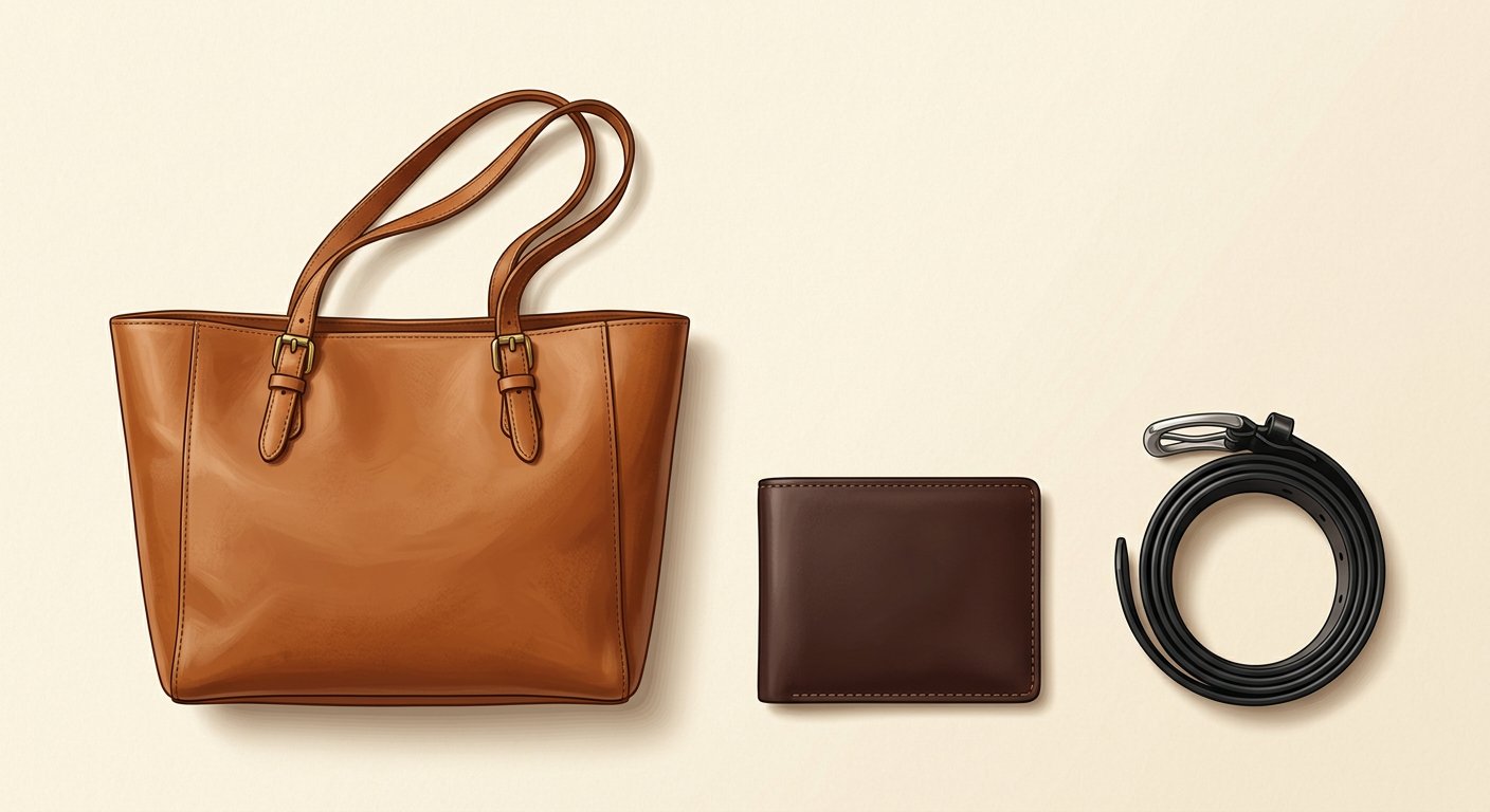 Leather goods flat lay