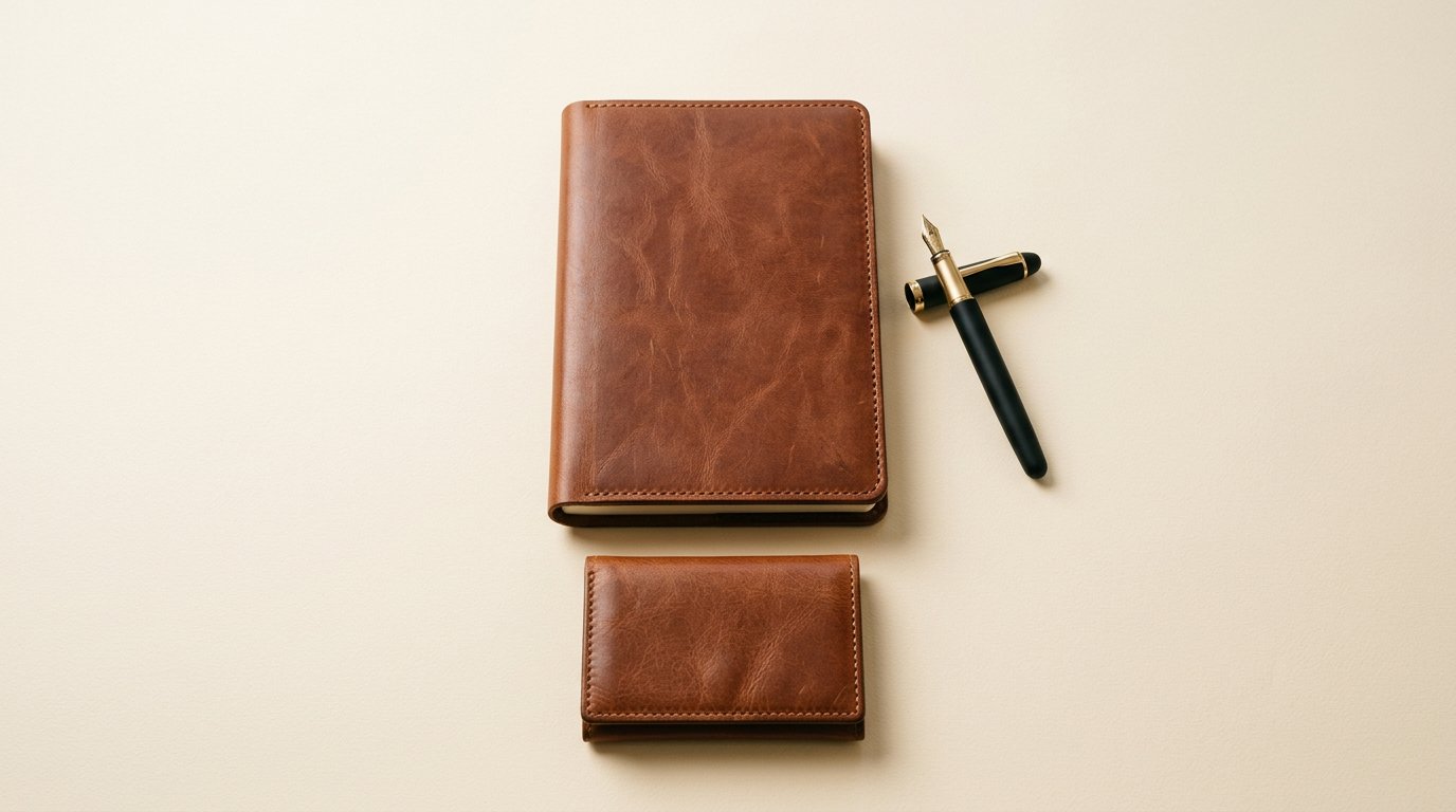 Leather notebook and pen