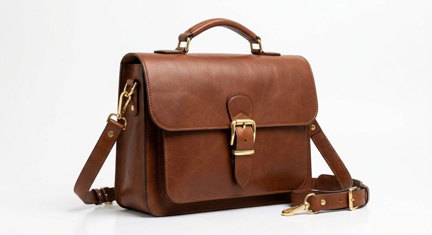 Luxury brown leather messenger bag
